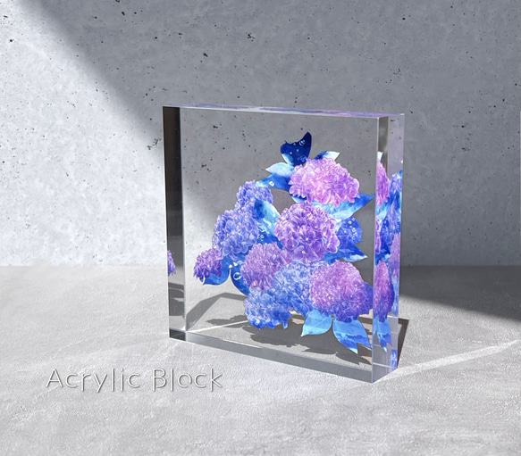 -紫陽花- 花と草木のアクリルブロック（10cm×10cm） 1枚目の画像