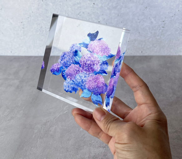 -紫陽花- 花と草木のアクリルブロック（10cm×10cm） 8枚目の画像
