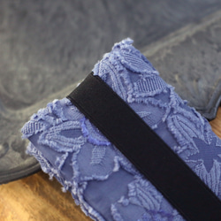 フラワーカットジャガード生地　ファイル＆バンド付き　刺繍　花柄　パープルブルー　名刺ケース 5枚目の画像
