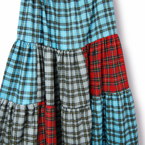 タータンチェックミックス ティアードロングスカート ロング