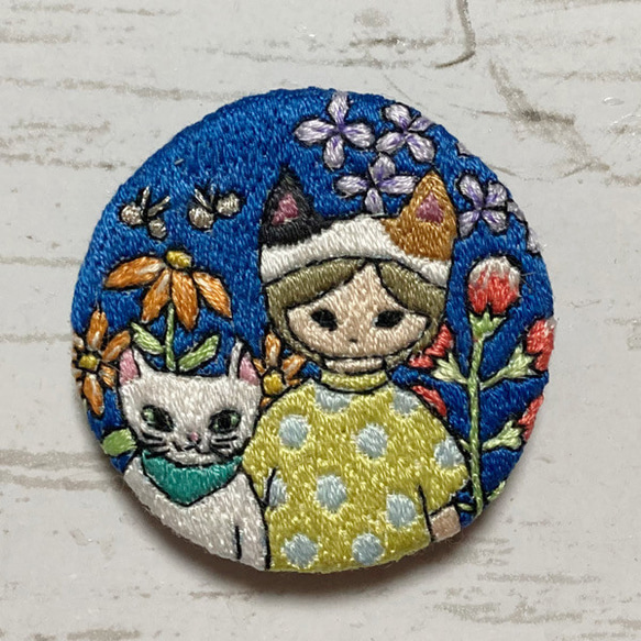 手刺繍オリジナルブローチ＊ツーショット 1枚目の画像