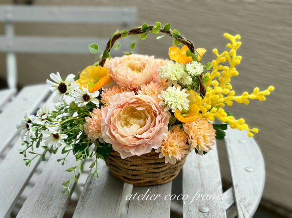 ギフト4特典】お花いっぱいの花かご フラワーアレンジ 造花アレンジ