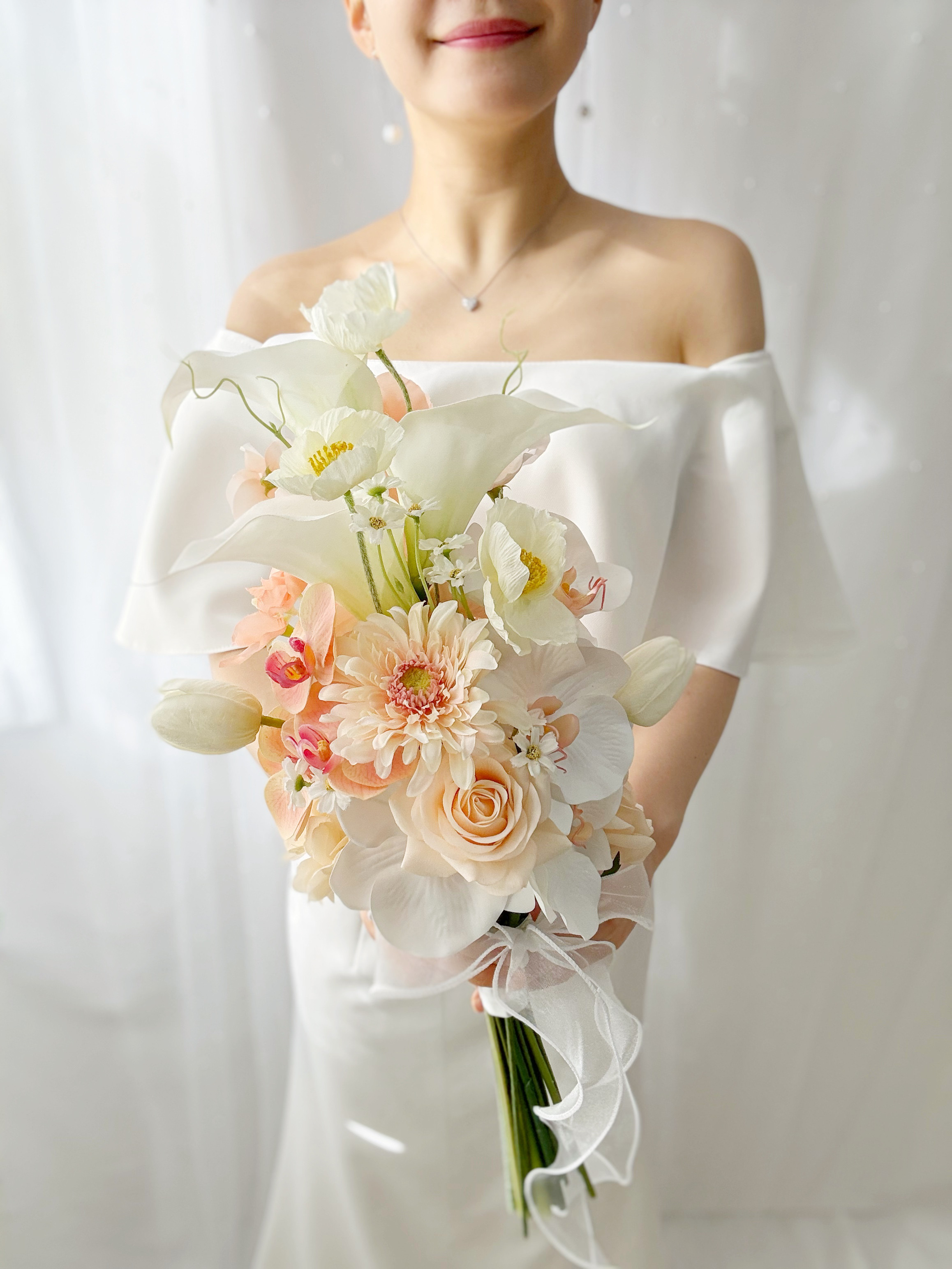 【受注制作】再販❁︎ ピーチブーケ　アームブーケ　胡蝶蘭ブーケ　和装ブーケ