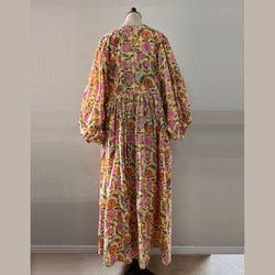 インド綿 ブロックプリントドレス　イエローｘカラフルフラワー 7枚目の画像