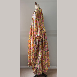 インド綿 ブロックプリントドレス　イエローｘカラフルフラワー 6枚目の画像