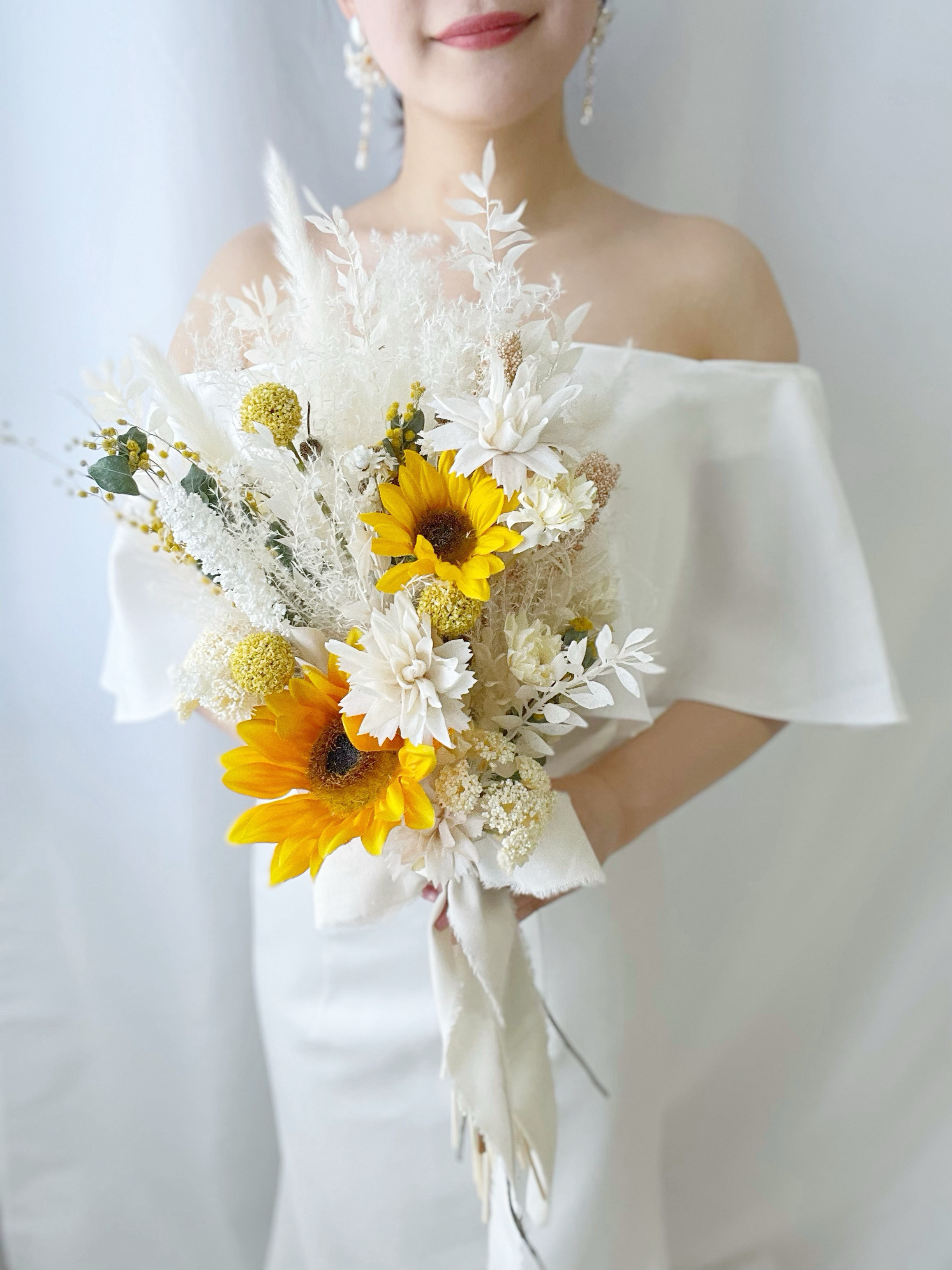 【受注制作】再販10回目❁︎大人気！ひまわりブーケ　ドライブーケ　縦型ブーケ　アームブーケ　和装ブーケ