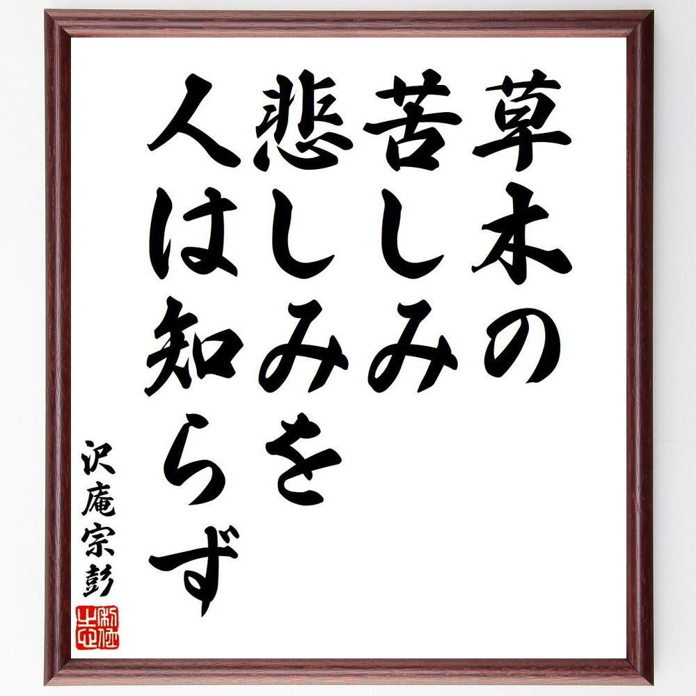沢庵宗彭の名言「草木の苦しみ悲しみを、人は知らず」手書き書道色紙額／受注後の毛筆直筆（V6363）