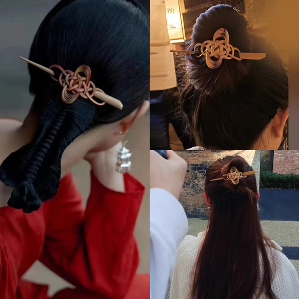 ハンドメイド ヘアアクセサリー 竹製  梅 マジェステ かんざし 髪飾り 竹色 極軽い 恋人 誕生日 記念日 母の日 7枚目の画像