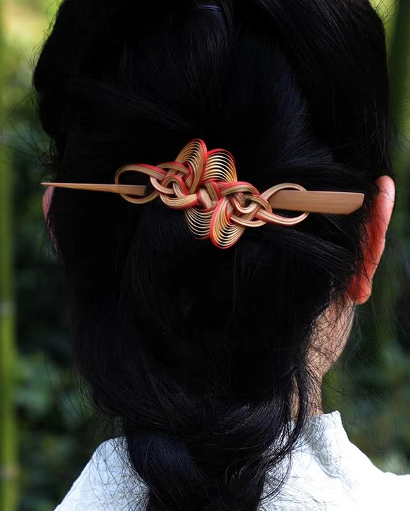 ハンドメイド ヘアアクセサリー 竹製 雲舞 マジェステ かんざし 髪飾り 竹色 極軽い 恋人 誕生日 記念日 母の日 2枚目の画像