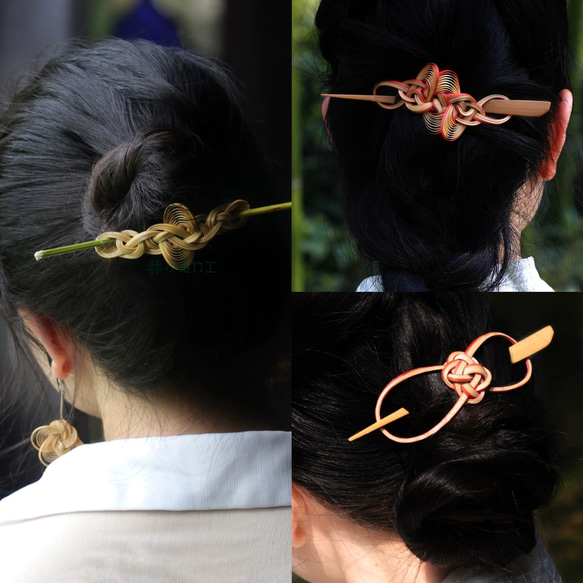 ハンドメイド ヘアアクセサリー 竹製 雲舞 マジェステ かんざし 髪飾り 竹色 極軽い 恋人 誕生日 記念日 母の日 10枚目の画像