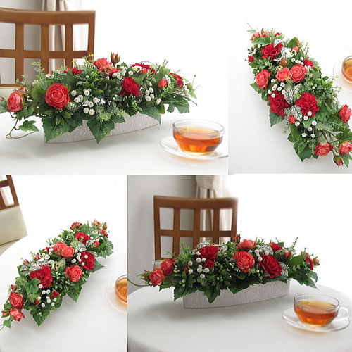 レッドオレンジカラーのテーブルアレンジ 母の日 ギフト 造花