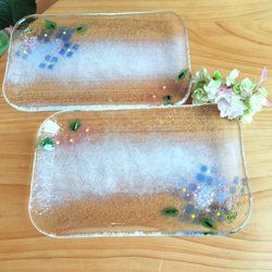 期間限定『紫陽花の角皿』注文制作　ガラスの器　プレート　handmade　無料ラッピング　プレゼント♡ 8枚目の画像