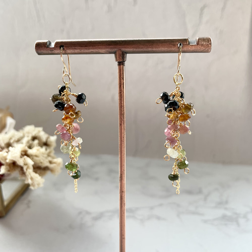 14kgfフォッシルコーラル・アンデシンラブラドライトピアス