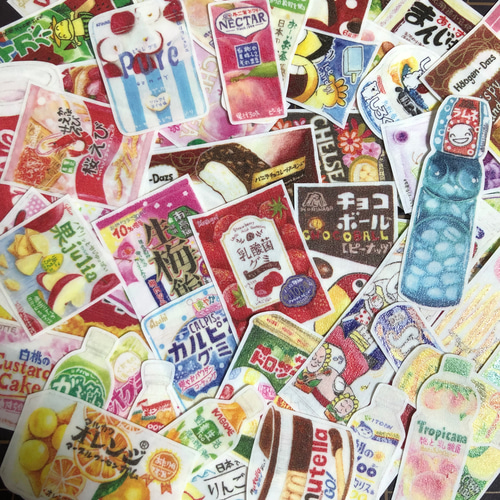 受注制作】お菓子&飲み物♡ 型抜きフレークシール マスキングテープ 
