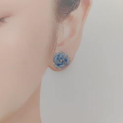 【2way】(マリンブルー)バラの耳飾り 8枚目の画像