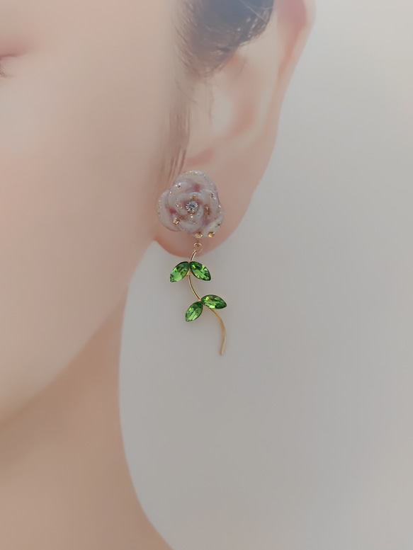 【2way】(ローズピンク)バラの耳飾り 6枚目の画像
