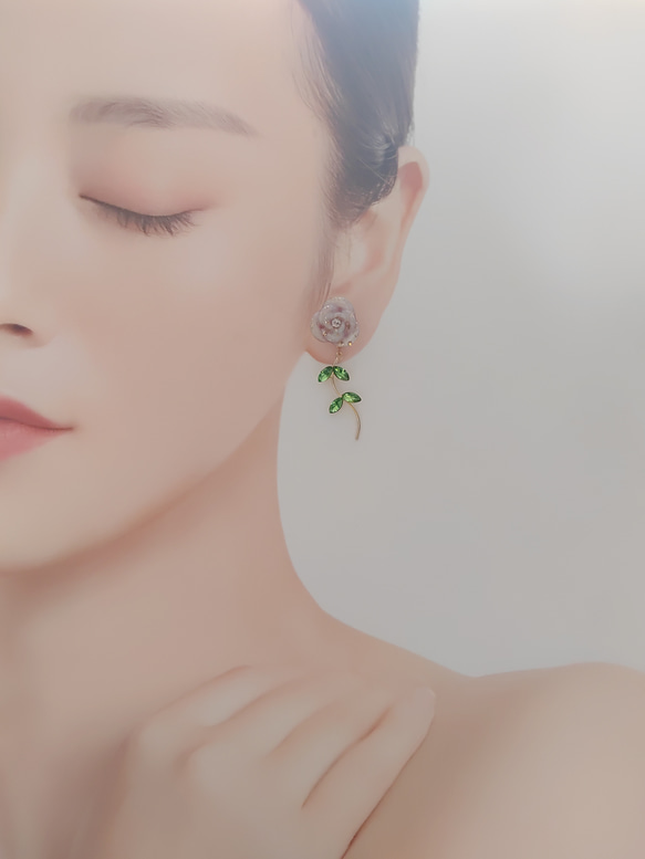【2way】(ローズピンク)バラの耳飾り 5枚目の画像