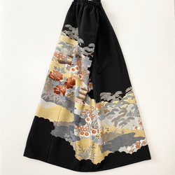 黒留袖着物リメイクウエストゴムロングスカート送料無料フリーサイズ1点物黒留袖着物リメイクロングスカートNO.1907 5枚目の画像