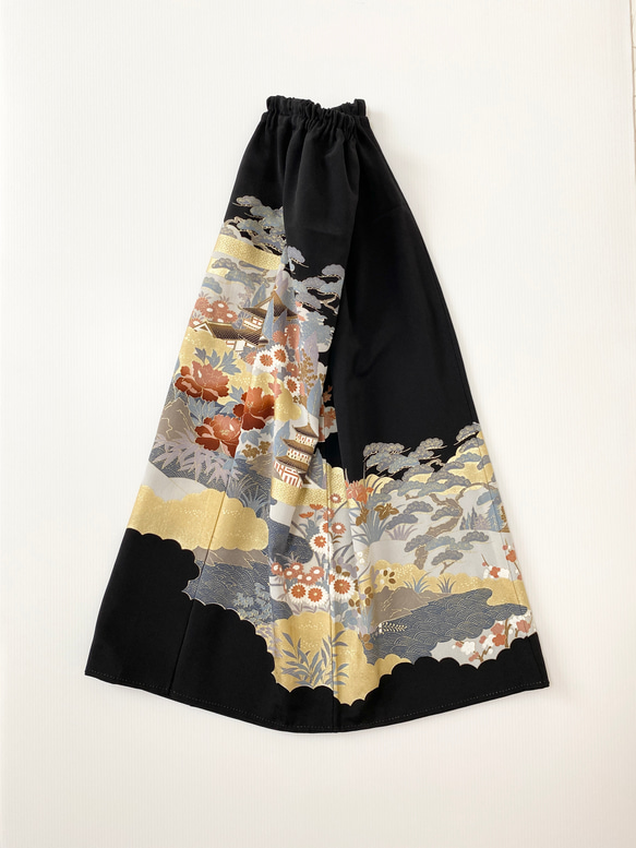 黒留袖着物リメイクウエストゴムロングスカート送料無料フリーサイズ1点物黒留袖着物リメイクロングスカートNO.1907 5枚目の画像
