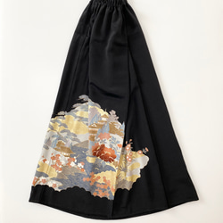 黒留袖着物リメイクウエストゴムロングスカート送料無料フリーサイズ1点物黒留袖着物リメイクロングスカートNO.1907 6枚目の画像