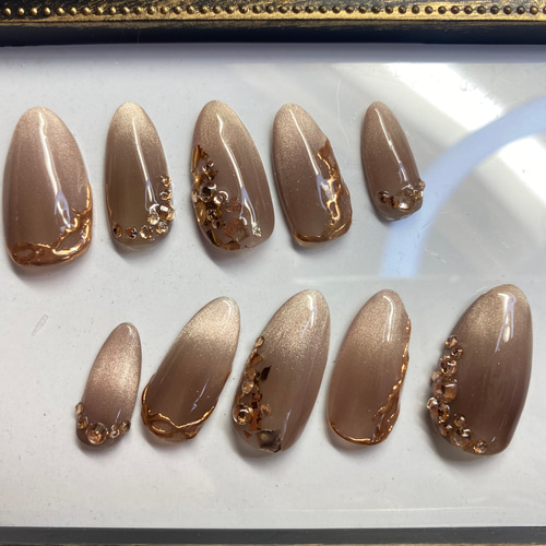 大人 キレイめ上品 マグネットフレンチ ブラウン ベージュ シャンパン