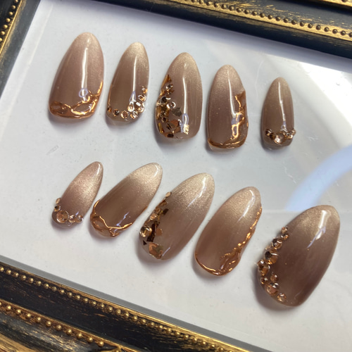 大人 キレイめ上品 マグネットフレンチ ブラウン ベージュ シャンパン