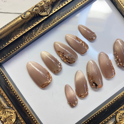 大人 キレイめ上品 マグネットフレンチ ブラウン ベージュ シャンパン