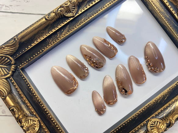 大人 キレイめ上品 マグネットフレンチ ブラウン ベージュ シャンパン