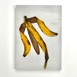 レザーのコラージュアート（バナナの皮） A4サイズ 木製パネル 原画 1枚目の画像
