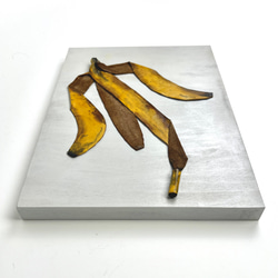 レザーのコラージュアート（バナナの皮） A4サイズ 木製パネル 原画 6枚目の画像