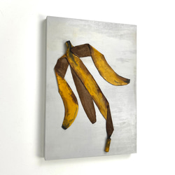 レザーのコラージュアート（バナナの皮） A4サイズ 木製パネル 原画 2枚目の画像