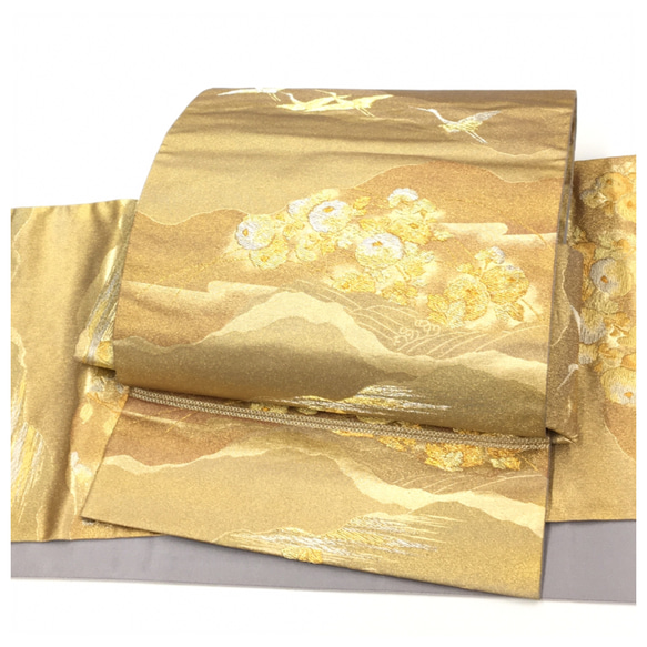 美品　正絹　付け帯　袋帯　ゴールド　二部式　二重太鼓　作り帯 2枚目の画像