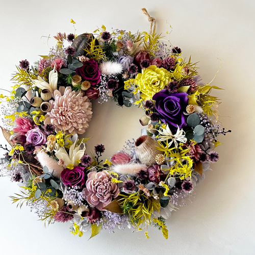 □大人の雰囲気漂うパープルのリース□ プリザーブドフラワー ドライ  