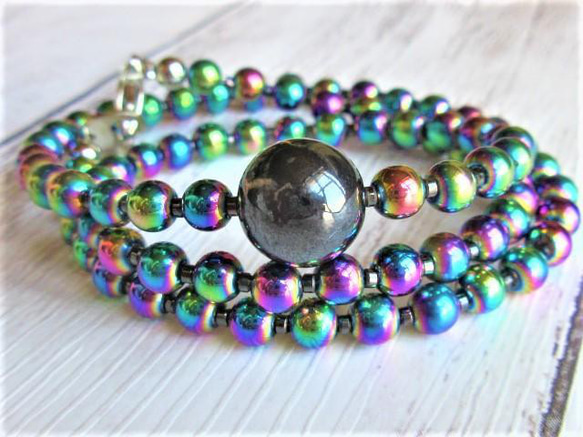 C28 ネックレス ブラックレインボークォーツ ビスマス 人工石