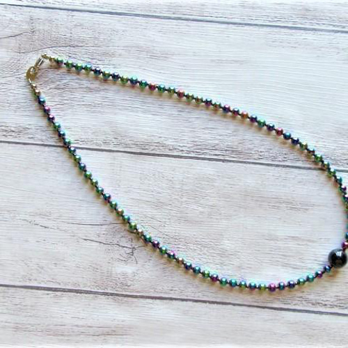 C28】 ネックレス ブラックレインボークォーツ ビスマス 人工石 虹色