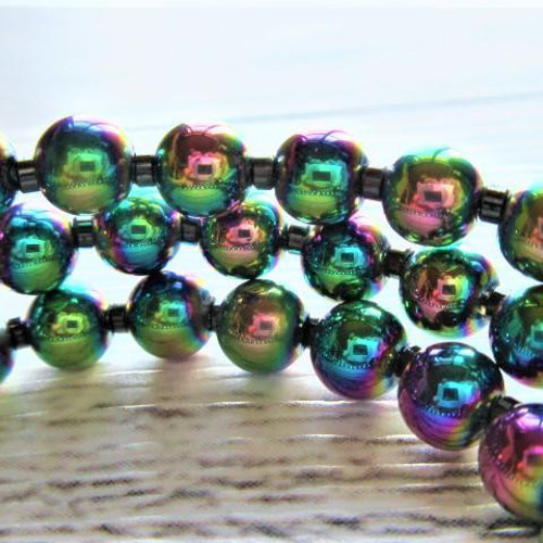 C28】 ネックレス ブラックレインボークォーツ ビスマス 人工石 虹色