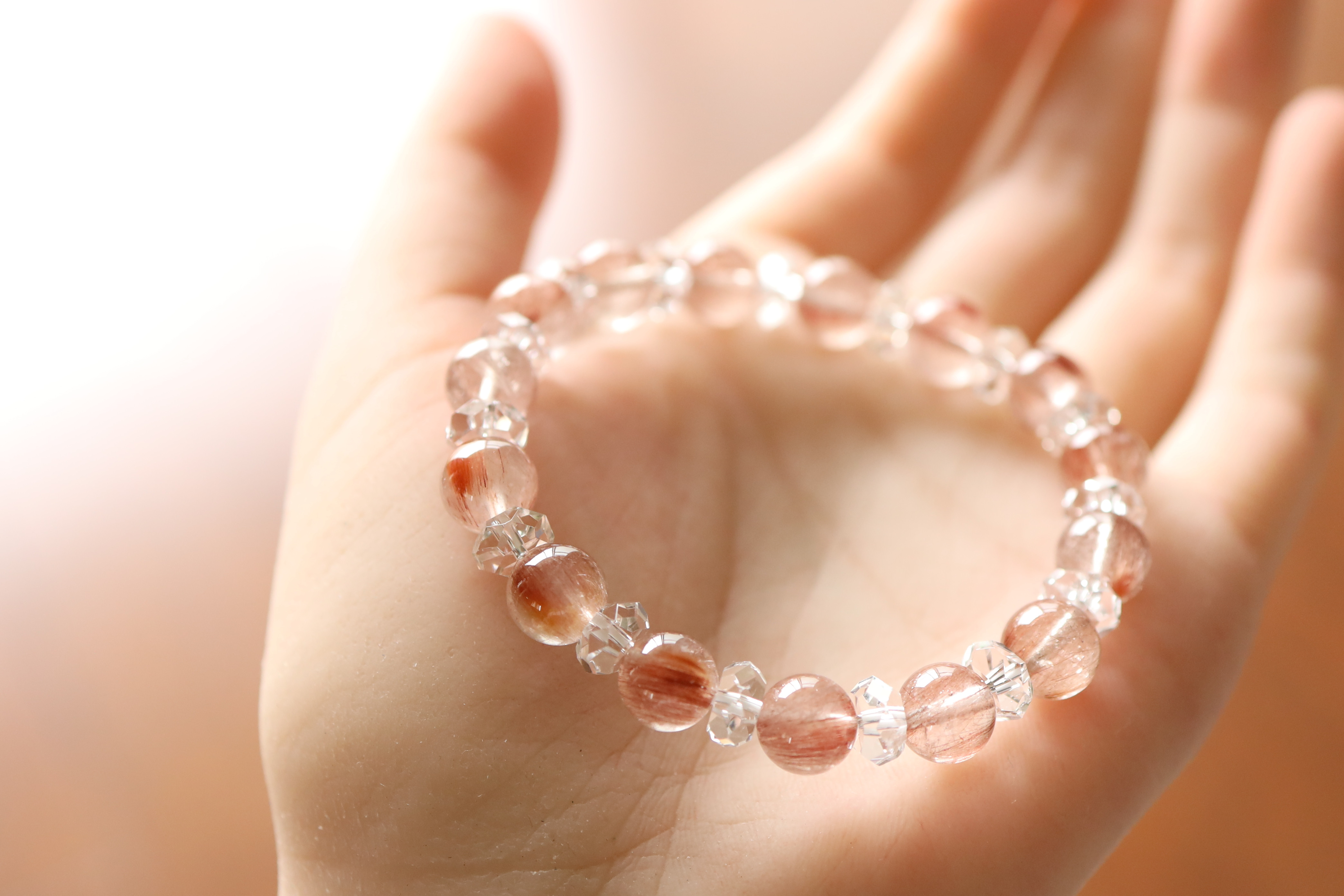 …☆ルチルを愛する人の為に☆…☆レッドルチルクォーツ：8.5ミリ＆水晶☆…☆天然石ブレスレット☆…