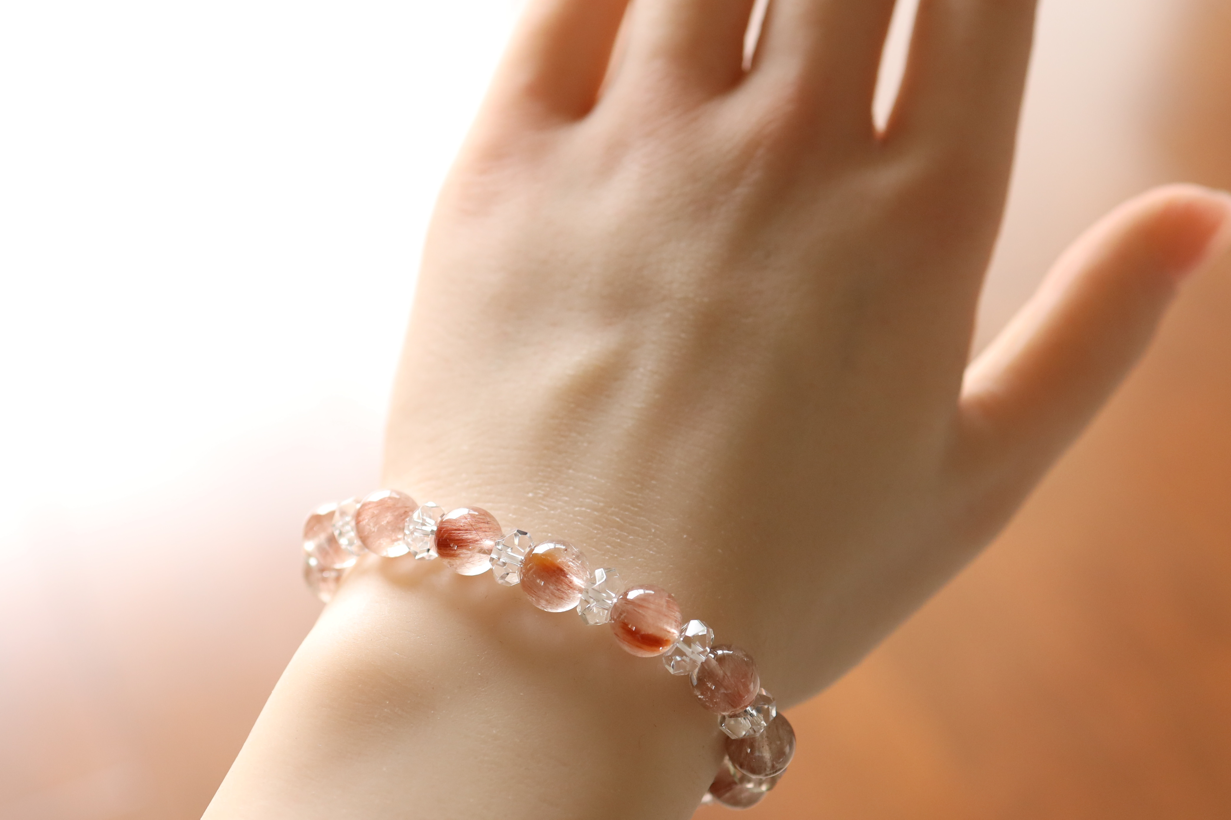 …☆ルチルを愛する人の為に☆…☆レッドルチルクォーツ：8.5ミリ＆水晶☆…☆天然石ブレスレット☆…