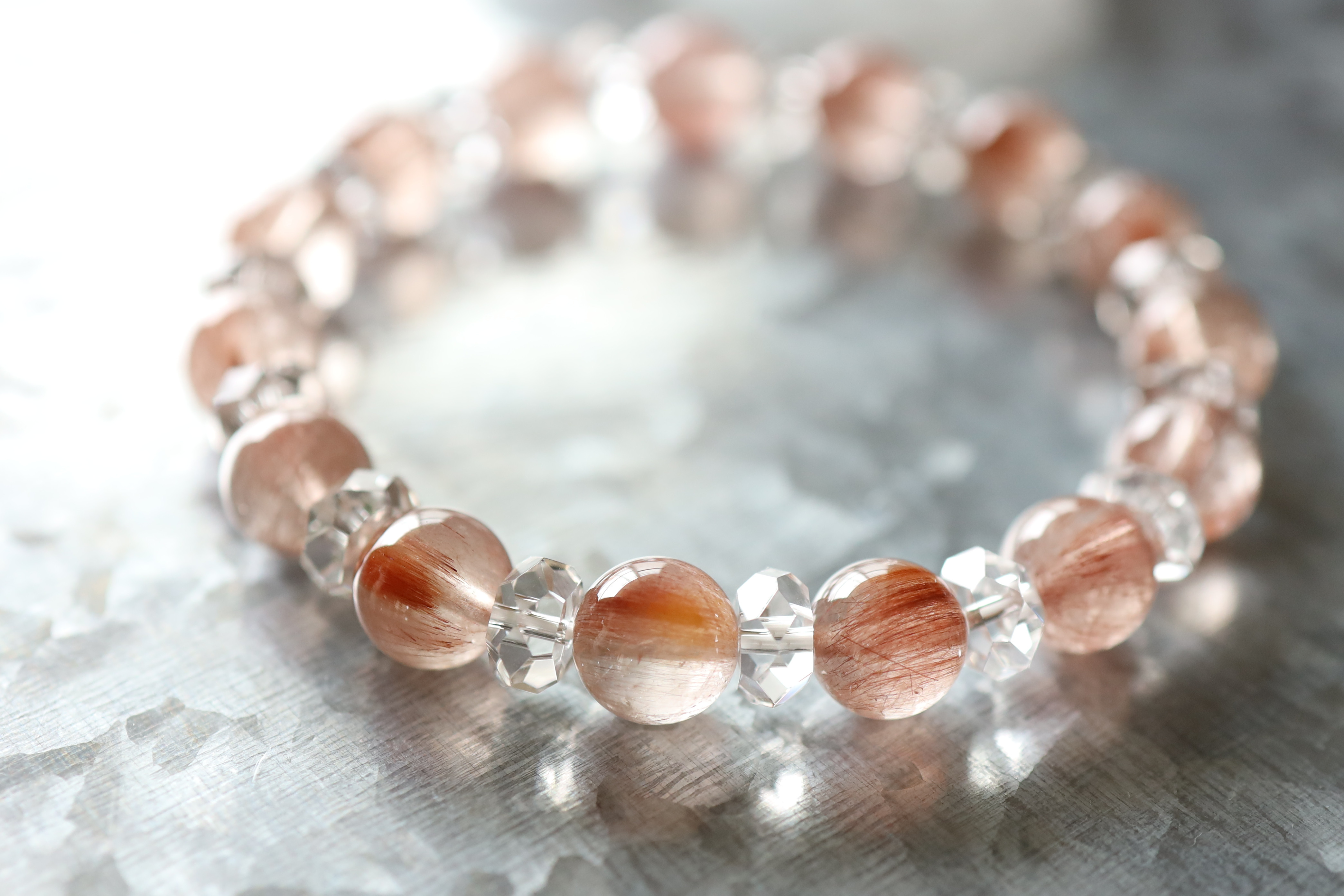 …☆ルチルを愛する人の為に☆…☆レッドルチルクォーツ：8.5ミリ＆水晶☆…☆天然石ブレスレット☆…