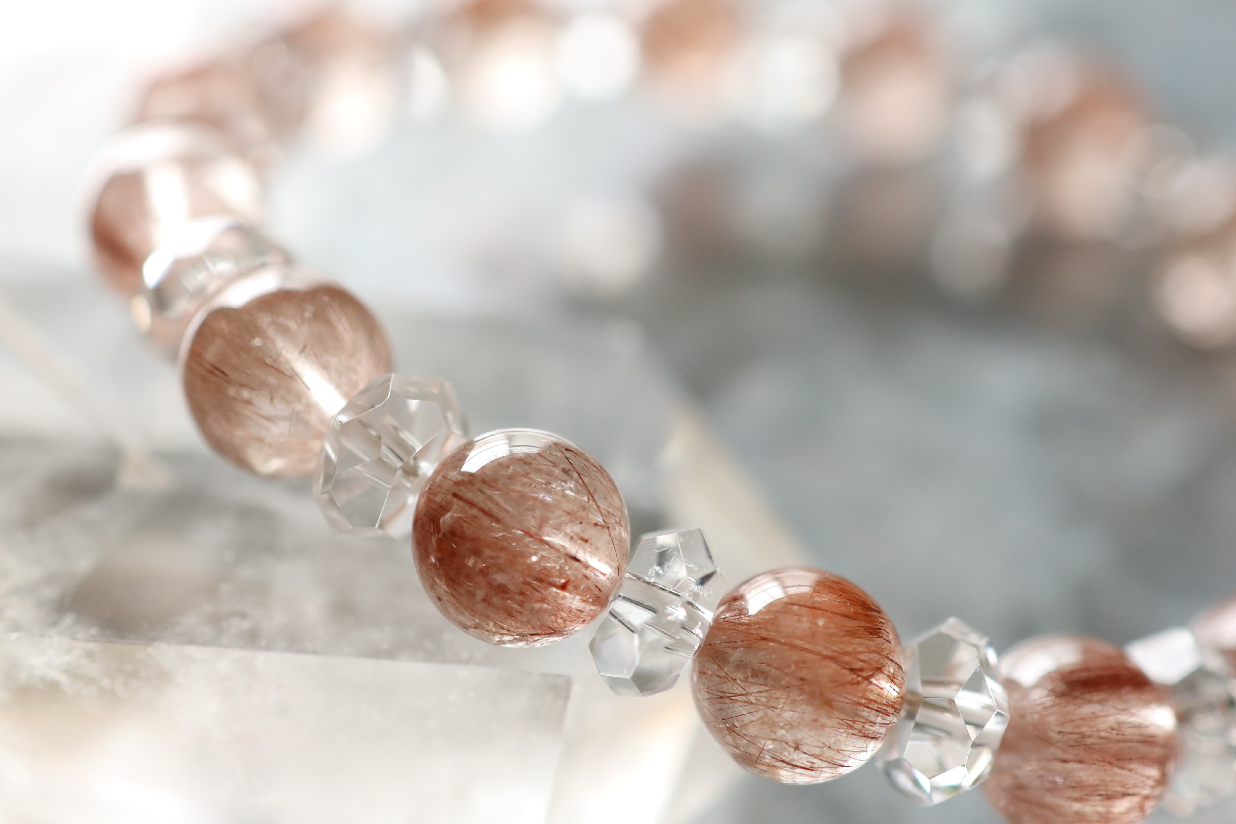 …☆ルチルを愛する人の為に☆…☆レッドルチルクォーツ：8.5ミリ＆水晶☆…☆天然石ブレスレット☆…