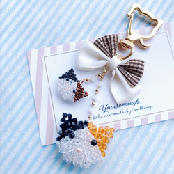 20％オフ】スワロフスキービーズ 三毛猫の親子 キーホルダー／バッグ