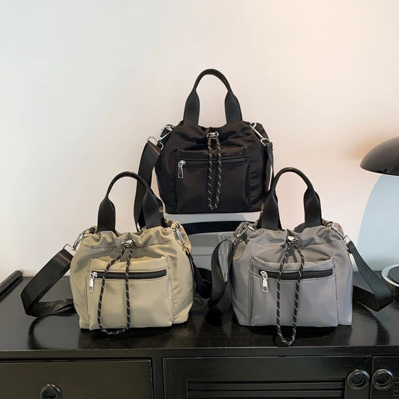 再販3色軽量巾着軽量ショルダーナイロン製バッグ トートバッグ ママ