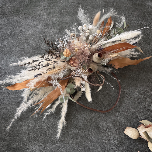 スモークツリーのハーフリース☆ドライフラワーリース