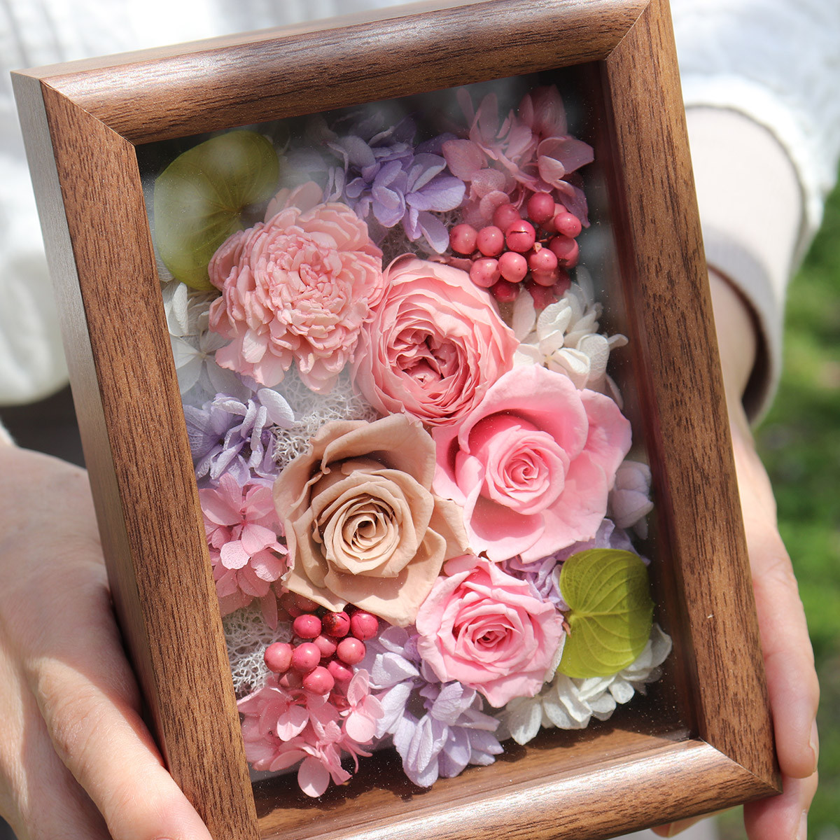 退職祝い ギフト プレゼント フレームフラワー 「ココットミニ」 プリザーブドフラワー　誕生日