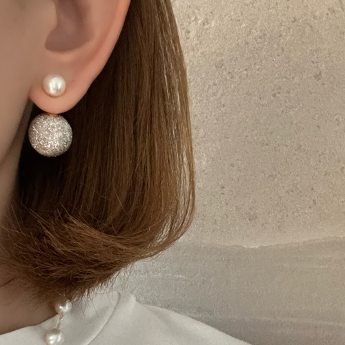 ショートバー ダイヤモンド ピアス / アコヤパール キャッチ
