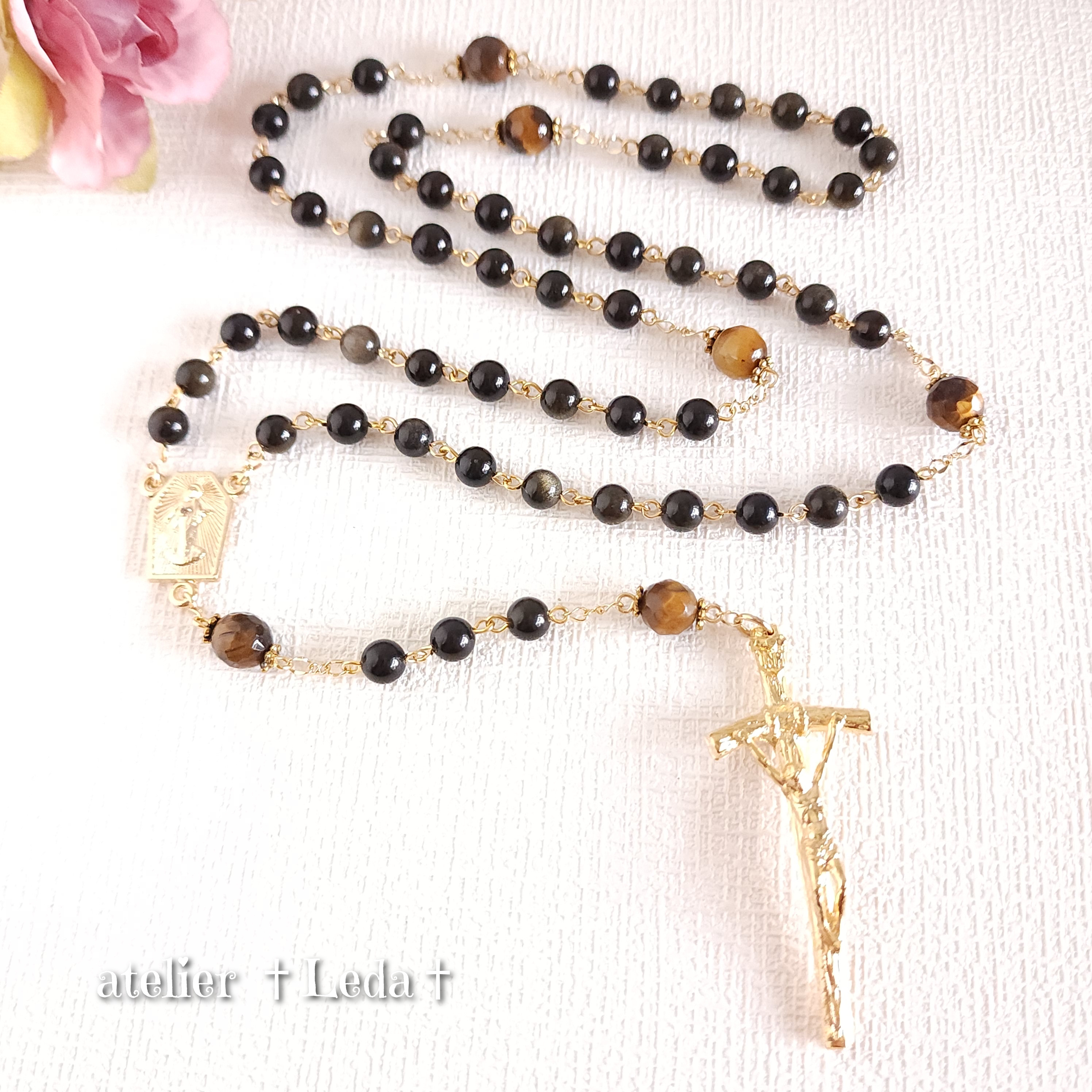 ☆黒耀石＆タイガーアイ ロザリオ☆ ~Obsidian & Tiger Eye~