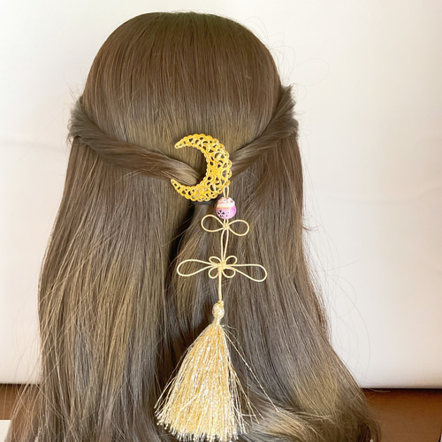 中華風ポニーフック 月 ポニーフック・ヘアカフス スタイリッシュ 