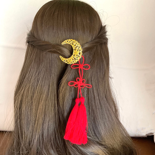 中華風ポニーフック 月 ポニーフック・ヘアカフス スタイリッシュ 