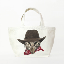 with NYAGO ランチトートバッグ ［ カウボーイ ソラちゃん 肉球をペロペロするにゃー。 4145 ］ 1枚目の画像