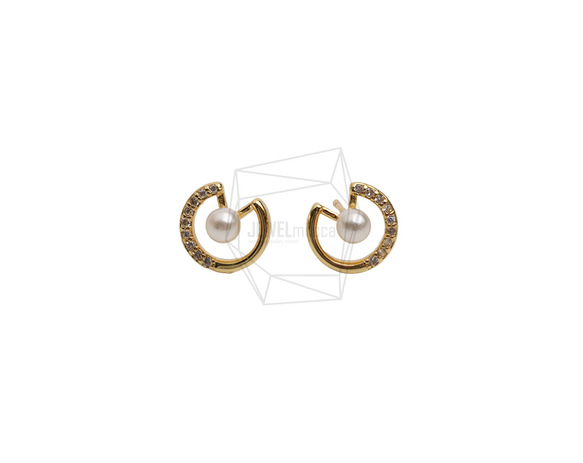 ERG-2670-G【2個入り】キュービックラウンドピアス/Cubic Round Post Earrings 1枚目の画像